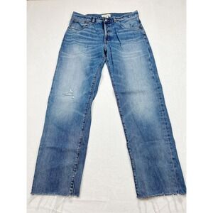 Madewell The Dean Easy Straight Jean 28 Medium Wash Raw Hem Button Fly Cotton